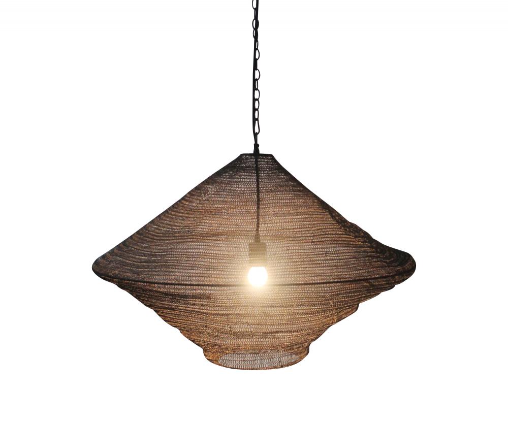 1-Light Satin Black Pendant With A Chain Basket Shade
